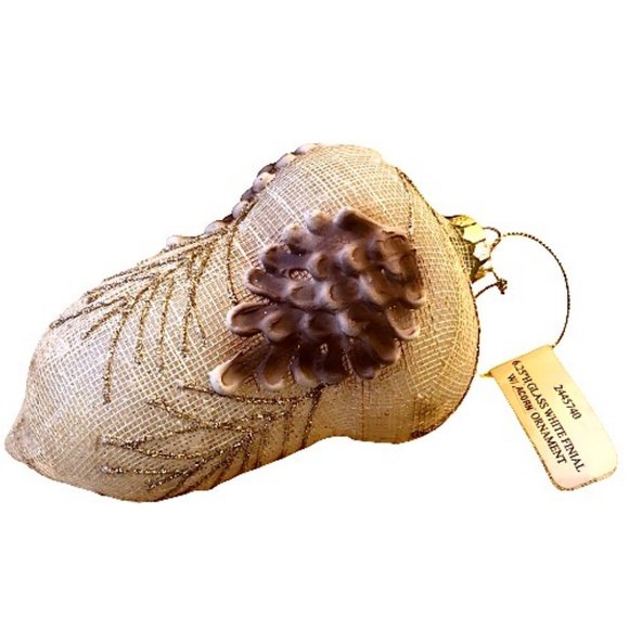 GERSON White Finial Acorn Glitter Glass Ornament Christmas Large Size 6" NEW - Picture 5 of 11